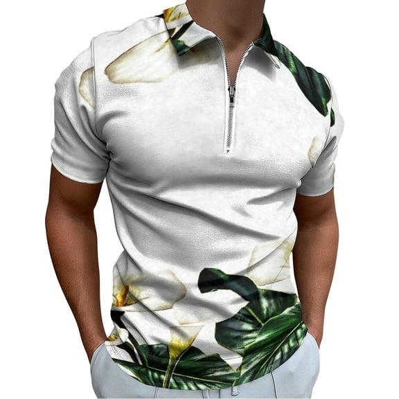 Calla Lilies Men Zipper T-shirt Summer Casual Short Sleeve T-shirt Top