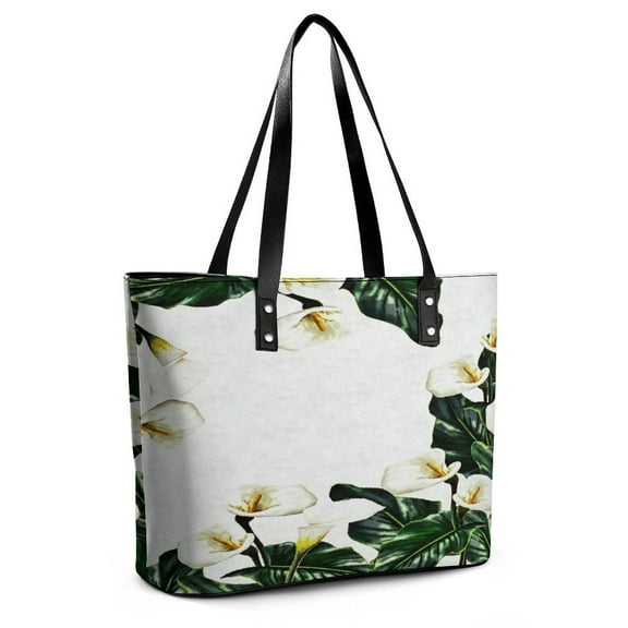 Calla Lilies Woman Leather Handbags Large Tote Bag Fashion Portable Handbags With Zipper