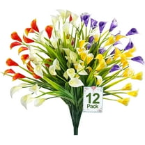 Calla Lily (3Heads) Artificial Flowers for Outdoors, UV Resistant Faux Fake Plants Plastic Flowers Indoor Outside Planter Home Porch Summer Cemetery Decor(Color Mix)