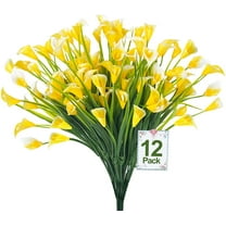 Calla Lily (3Heads) Artificial Flowers for Outdoors, UV Resistant Faux Fake Plants Plastic Flowers Indoor Outside Planter Home Porch Summer Cemetery Decor(Yellow)