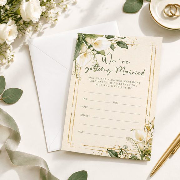 Calla Lily 4x6 Inch Wedding Invitation Card Set with Envelopes, 20 Count