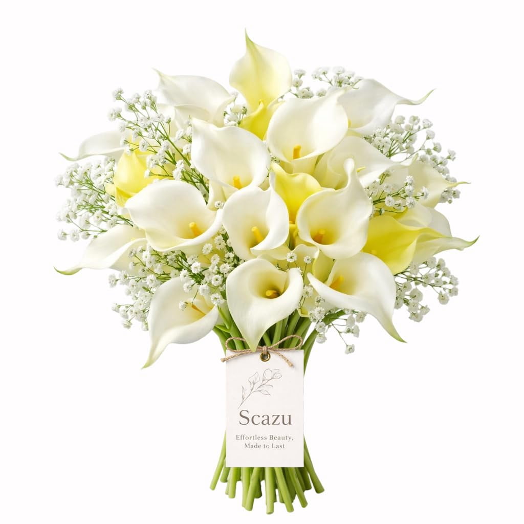 Calla Farm Calla Lily Artificial Flowers White Soft Real Touch, 15/30Pcs Bendable ...