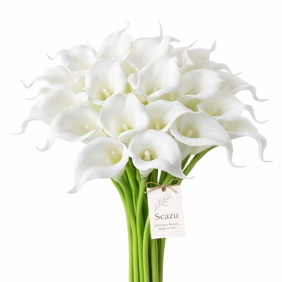 Calla Lily Artificial Flowers White Soft Real Touch, 15/30Pcs Bendable Realistic Artificial Lilies Smooth Feel Easy to Clean for Home Bathroom Decor, Wedding Bouquet (Pure White, 30Pcs)