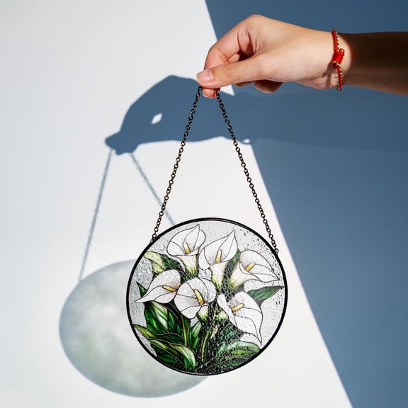 Calla Lily Bloom Stained-Glass Style Suncatcher, Garden Window Ornament