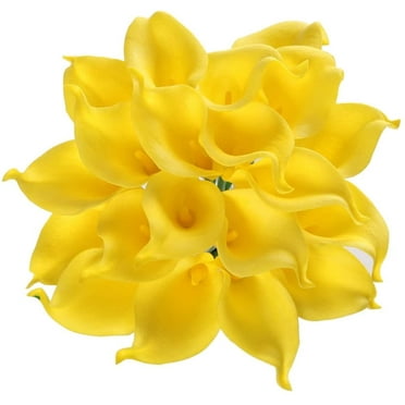 Calla Lily Bridal Wedding Artificial Fake Flowers Party Decor Bouquet PU Real Touch Flower (Yellow 10pcs)