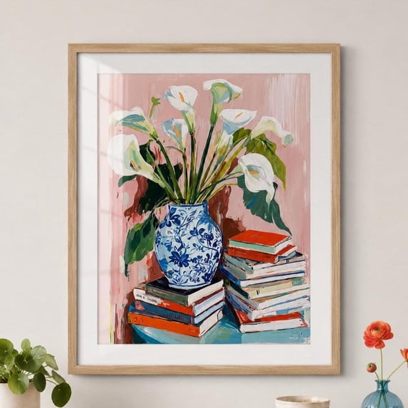 Calla Lily Floral Books Blue Vase Colorful Still Life Cottage Reading ...