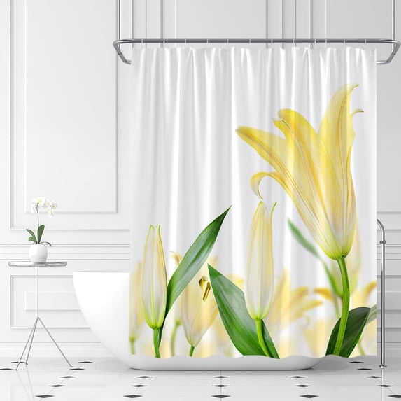 Calla Lily Flower Shower Curtain Beautiful Romantic Spring Flourishing White Fresh Spring Creative Plant Fabric Bathroom Curtains Decor Set with Hook(36" WX72 H)