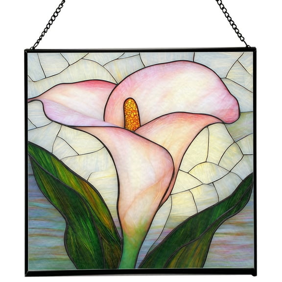 Calla Lily Flower Stained Glass Panels, Square Shaped Window Hangings, Tiffany Glass Traditional Art Crafts for Home Decor Gifts 129OR20