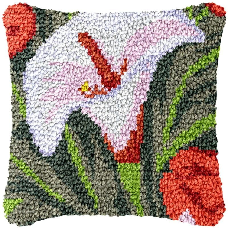 Calla Lily Latch Hook Pillow Cover Kits for DIY Handmade Throw Pillow Cross Stitch Latch Hook Pillowcase Rug Kits with Preprinted Color Pattern Canvas Crochet Yarn Kits 17''X 17''(ys208)