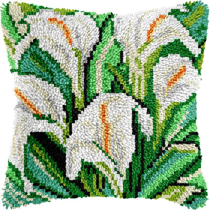 Calla Lily Latch Hook Pillow Kits Cushion Pillowcase with Pattern Printed Canvas Sofa Hooking Pillows Crafts Embroidery Latch Hooking Crochet Kits 17x17 inch(110)