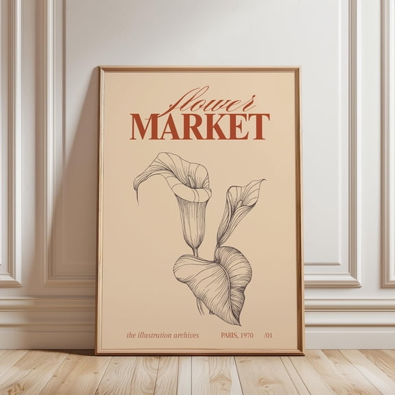 Calla Lily Line Flower Market Paris Vintage Botanical Wall Decor Unframed Paper Print