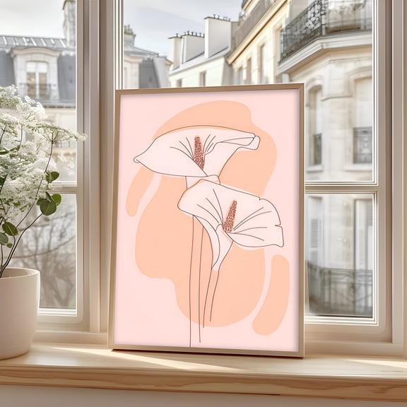 Calla Lily Wall Art Poster Minimalist Line Drawing Pink Beige Floral Illustration Decorative Artwork Modern Aesthetic Living Room Bedroom Office Gift, UNFRAMED 8x12