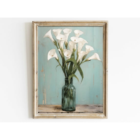 Calla Lily Wall Art, Vintage Floral Print, Flower Bouquet Painting, Rustic Floral Wall Decor, Printable Flower Wall Art