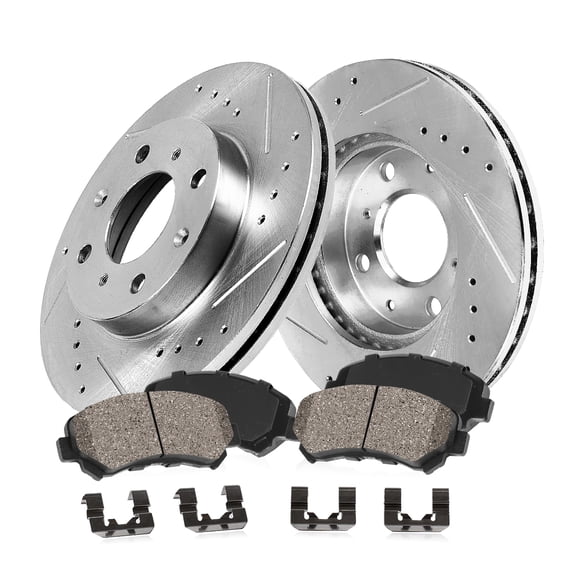 Callahan Brake Parts Brake Kit for Geo Prizm 1993-1997, Toyota Corolla 1993-1997 Front Drilled and Slotted Brake Rotors with Ceramic Brake Pads EBYK014674