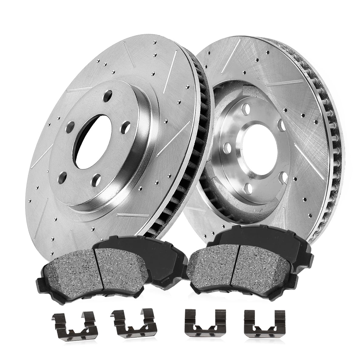 Callahan Brake Parts Brake Kit for CHRYSLER DODGE EAGLE MITSUBISHI PLYMOUTH Select Models Front Drilled and Slotted Brake Rotors with Metallic Brake Pads EBYK038298