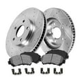 thumbnail image 1 of Callahan Brake Parts Brake Kit for CHRYSLER DODGE EAGLE MITSUBISHI PLYMOUTH Select Models Front Drilled and Slotted Brake Rotors with Metallic Brake Pads EBYK038298, 1 of 6