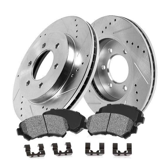 Callahan Brake Parts Brake Kit for CADILLAC CHEVROLET GMC Select Models Front Drilled and Slotted Brake Rotors with Metallic Brake Pads EBYK038323