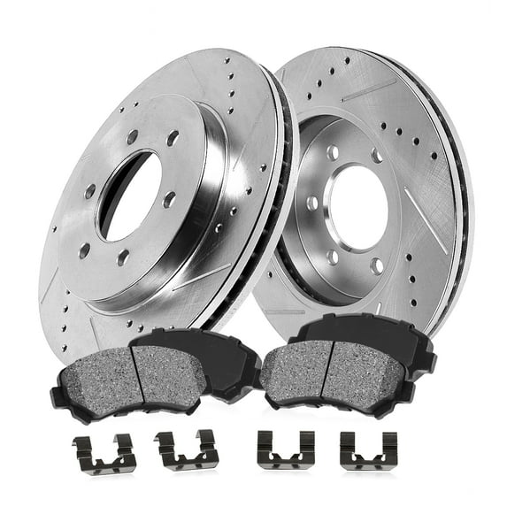 Callahan Brake Parts Brake Kit for Dodge Dakota 2000-2002, Dodge Durango 2000-2002 Front Drilled and Slotted Brake Rotors with Metallic Brake Pads EBYK038331