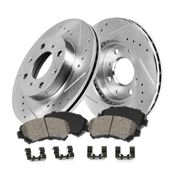 Callahan Brake Parts Brake Kit for Honda CRX 1990-1991, Honda Civic 1990-2000, Honda Civic del Sol 1993-1997 Front Drilled and Slotted Brake Rotors with Ceramic Brake Pads EBYK042956