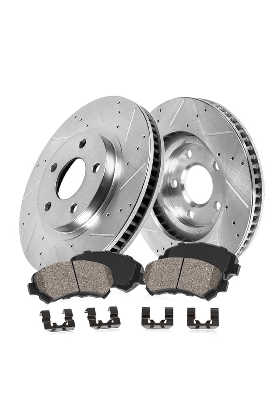 Brake Kit for Ford Transit Connect 2018-2023 Front Drilled and Slotted Brake Rotors with Ceramic Brake Pads EBYK044567