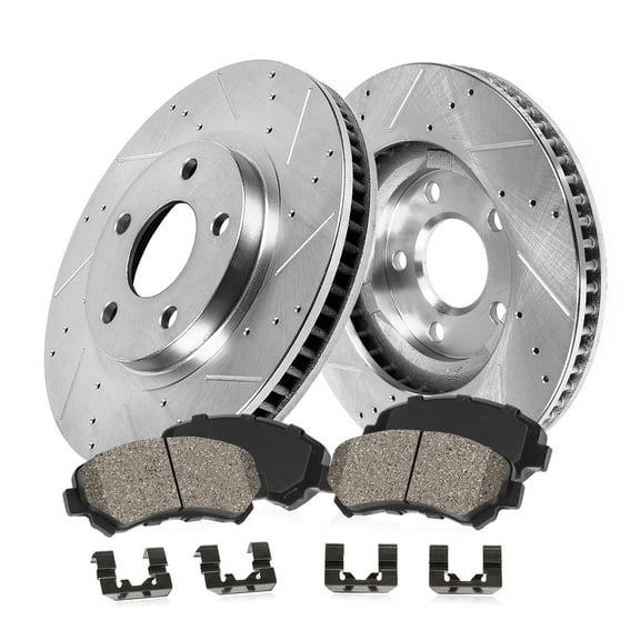 Callahan Brake Parts Brake Kit for Land Rover Range Rover Evoque 12-15 Volvo S60 11-14 Volvo S80 07-14 Volvo V70 08-10 Front Drilled and Slotted Brake Rotors with Ceramic Brake Pads EBYK034066
