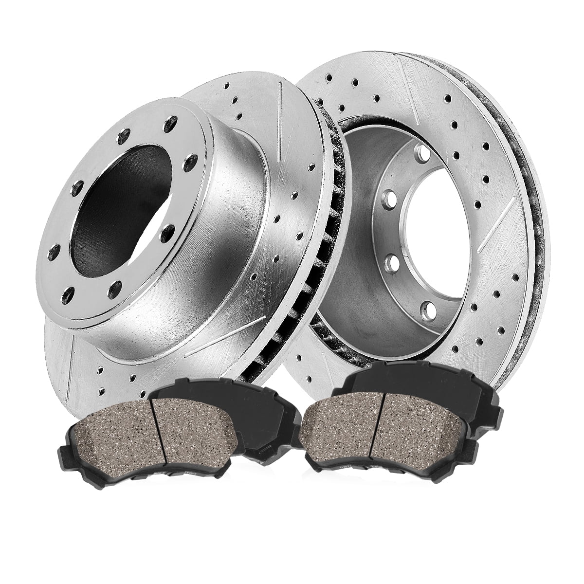 Callahan Brake Parts Brake Kit for Ford F-450 Super Duty 17-24 Ford F-550 Super Duty 17-24 Ford F-600 Super Duty 20-22 Front Drilled and Slotted Brake Rotors with Ceramic Brake Pads EBYK039187