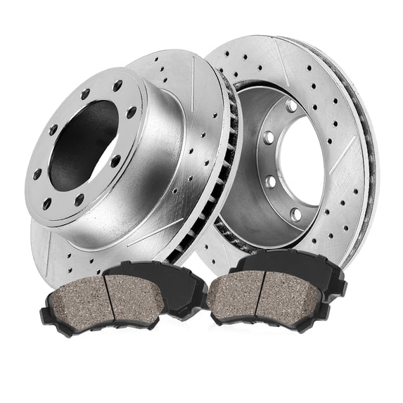 Callahan Brake Parts Brake Kit for Ford F-450 Super Duty 17-24 Ford F-550 Super Duty 17-24 Ford F-600 Super Duty 20-22 Front Drilled and Slotted Brake Rotors with Ceramic Brake Pads EBYK039187