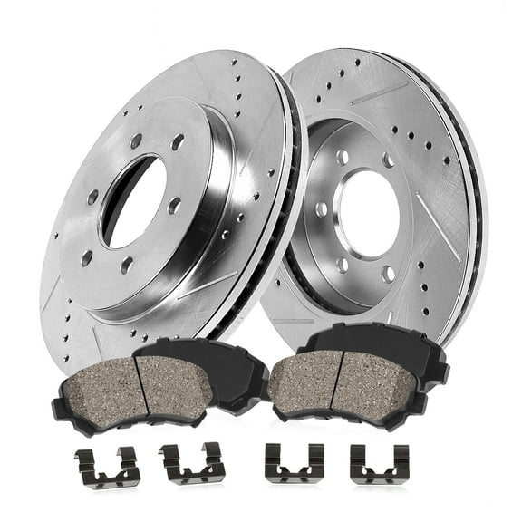 Callahan Brake Parts Brake Kit for Dodge Sprinter 2500 07-09 Freightliner Sprinter 2500 07-18 Mercedes-Benz Sprinter 2500 10-18 Front Drilled Slotted Rotors with Ceramic Brake Pads EBYK042423