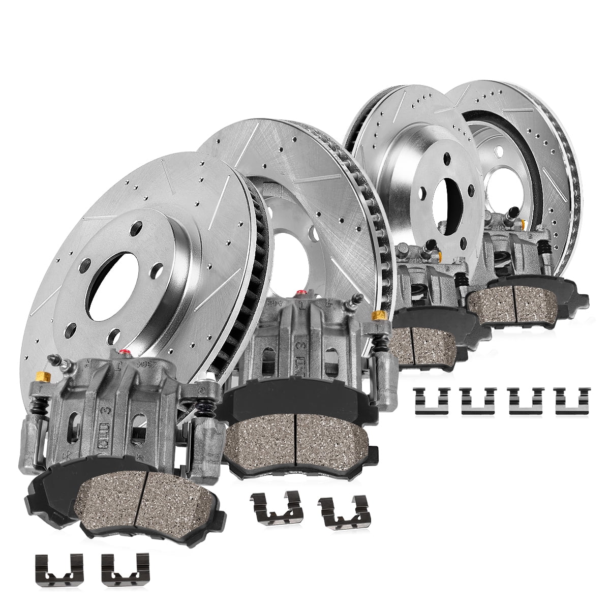 Callahan Brake Parts Kit for Nissan Frontier 05-15 Nissan Xterra 05-15 Suzuki Equator 09-12 Front and Rear Drilled and Slotted Brake Rotors Ceramic Brake Pads Calipers EBYK047486
