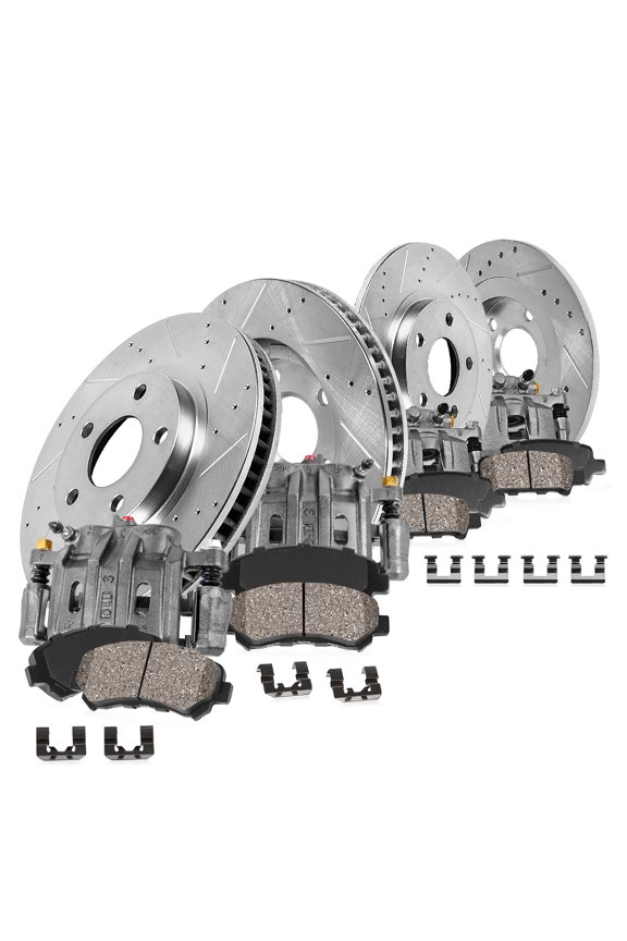 Kit for Saab 9-2X 05-06 Subaru Forester 04-08 Subaru Impreza 03-05 Front and Rear Drilled and Slotted Brake Rotors Ceramic Brake Pads Calipers EBYK047614