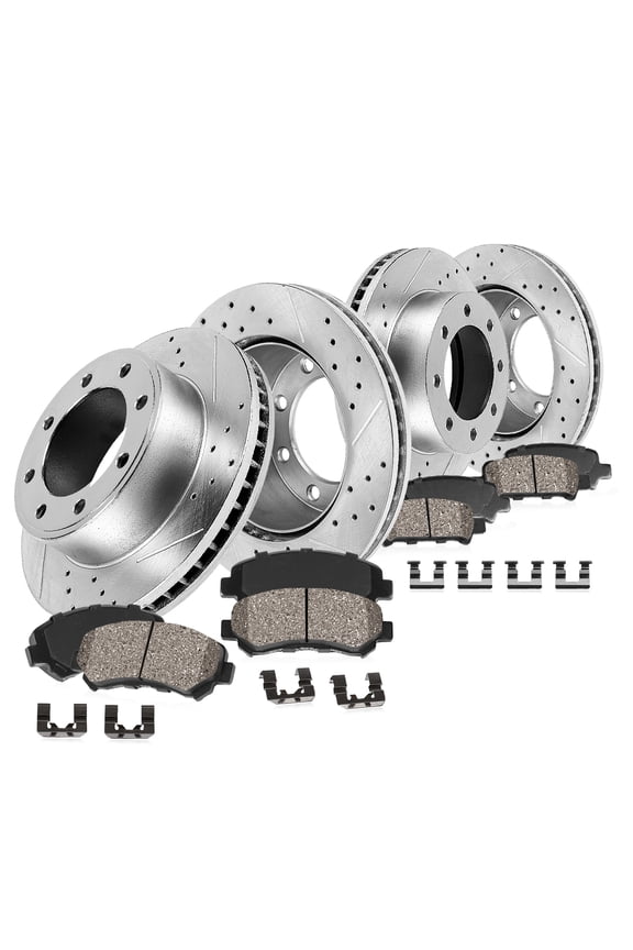 Kit for Chevrolet Silverado 1500 HD 2003 Chevrolet Suburban 2500 03-05 GMC Sierra 1500 HD 2003 GMC Yukon XL 2500 03-05 Front and Rear Drilled Slotted Rotors Brake Pads EBYK034615