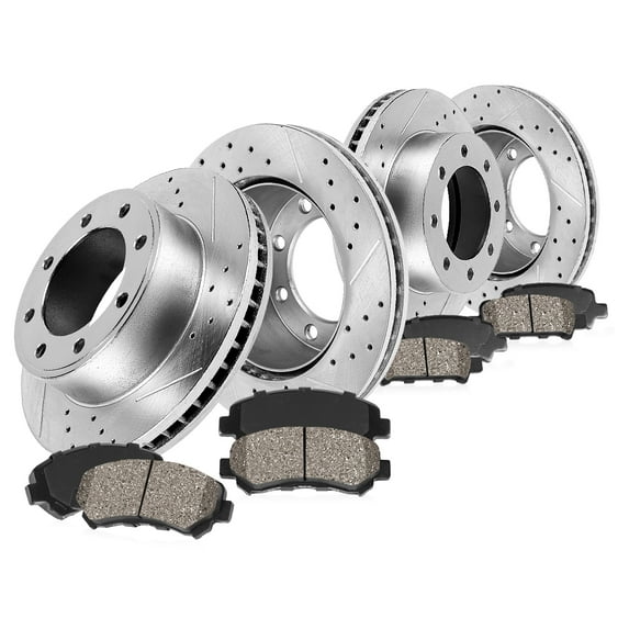 Callahan Brake Parts Brake Kit for Ford F-450 Super Duty 17-22 Ford F-550 Super Duty 17-22 Ford F-600 Super Duty 20-22 Front and Rear Drilled Slotted Rotors with Ceramic Brake Pads EBYK038998