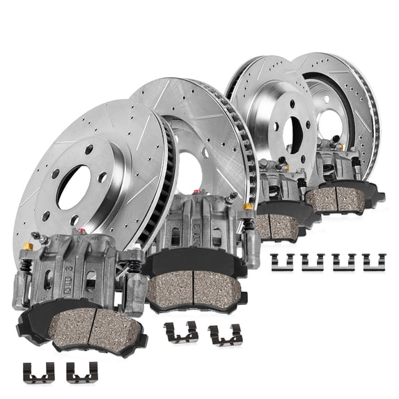Callahan Brake Parts Brake Kit for Nissan Murano 2006-2007 Front and Rear Drilled and Slotted Brake Rotors with Ceramic Brake Pads and Brake Calipers EBYK023668