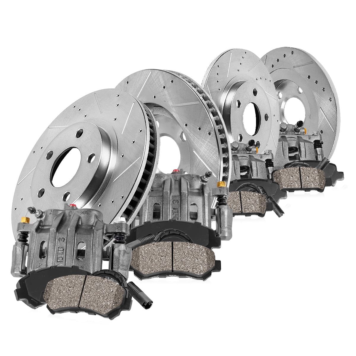 Callahan Brake Parts Brake Kit for BMW 328i 2011-2013 Front and Rear Drilled and Slotted Brake Rotors with Ceramic Brake Pads and Brake Calipers EBYK035383