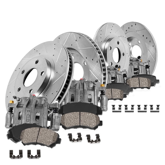 Callahan Brake Parts Brake Kit for Ford Flex 2009, Lincoln MKS 2009-2010 Front and Rear Drilled and Slotted Brake Rotors with Ceramic Brake Pads and Brake Calipers EBYK040432