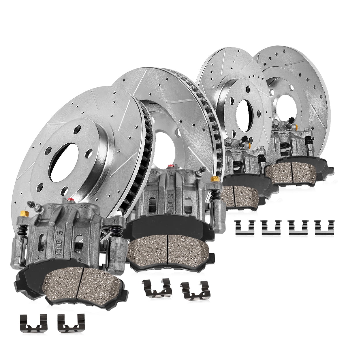 Callahan Brake Parts Brake Kit for INFINITI I30 2001 Front and Rear Drilled and Slotted Brake Rotors with Ceramic Brake Pads and Brake Calipers EBYK047603