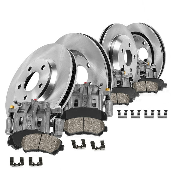 Callahan Brake Parts Brake Kit for Chevrolet Express 1500 2009-2014, GMC Savana 1500 2009-2014 Front and Rear Replacement Brake Rotors with Ceramic Brake Pads and Brake Calipers EBYK047697