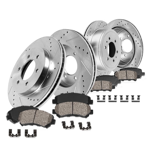 Callahan Brake Parts Brake Kit for Chevrolet Express 2500 2003-2005, GMC Savana 2500 2003-2005 Front and Rear Drilled and Slotted Brake Rotors with Ceramic Brake Pads EBYK014934