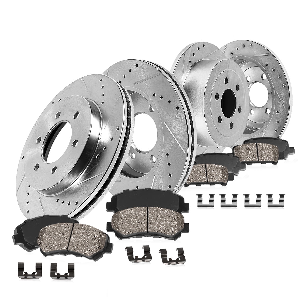 Callahan Brake Parts Brake Kit for Dodge Dakota 2003-2004 Front and Rear Drilled and Slotted Brake Rotors with Ceramic Brake Pads EBYK014991