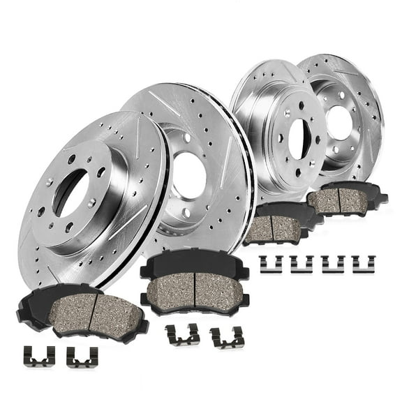 Callahan Brake Parts Brake Kit for Suzuki Forenza 2004-2006, Suzuki Reno 2005-2006 Front and Rear Drilled and Slotted Brake Rotors with Ceramic Brake Pads EBYK027004
