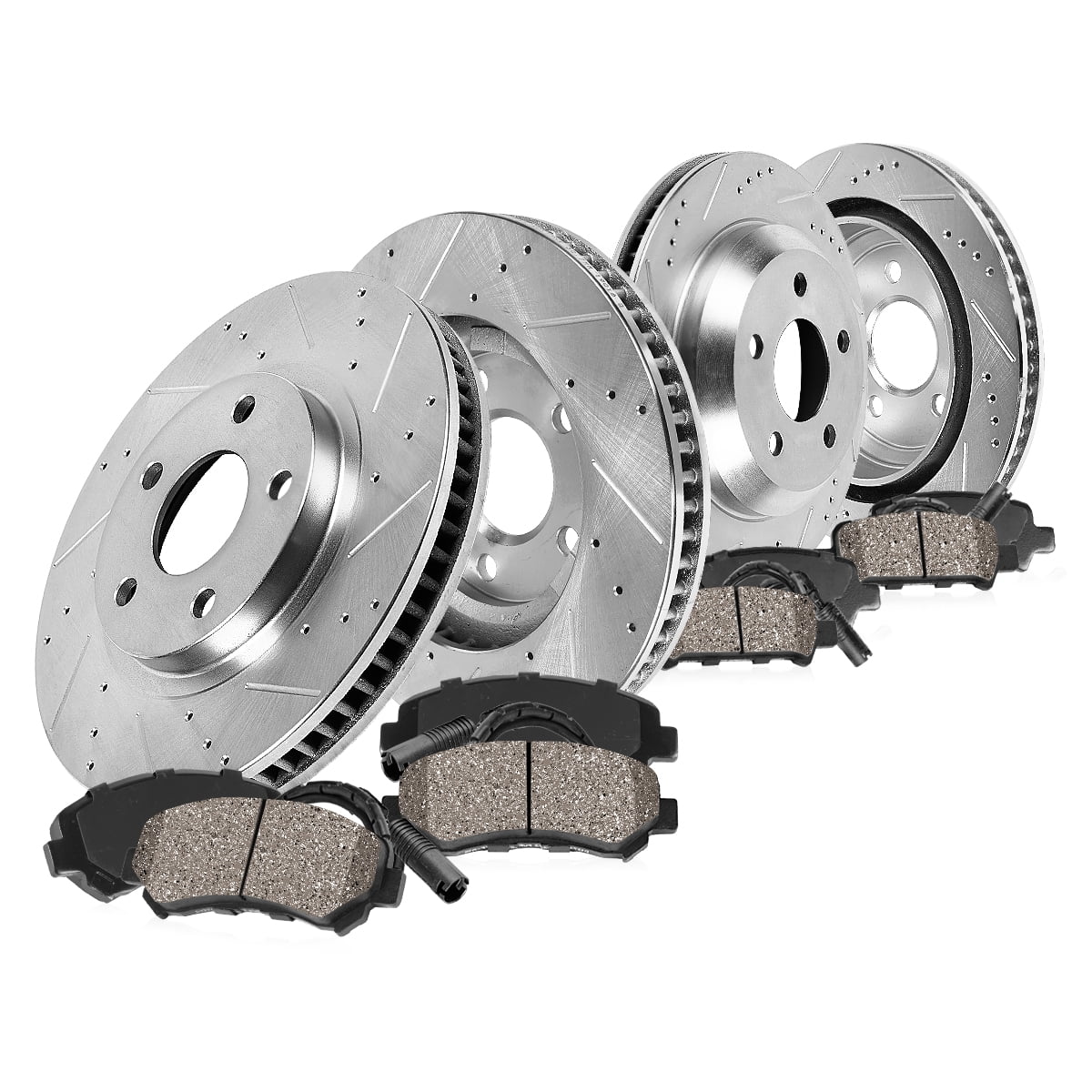 Callahan Brake Parts Brake Kit for BMW 535i xDrive 2011 Front and Rear Drilled and Slotted Brake Rotors with Ceramic Brake Pads EBYK028884