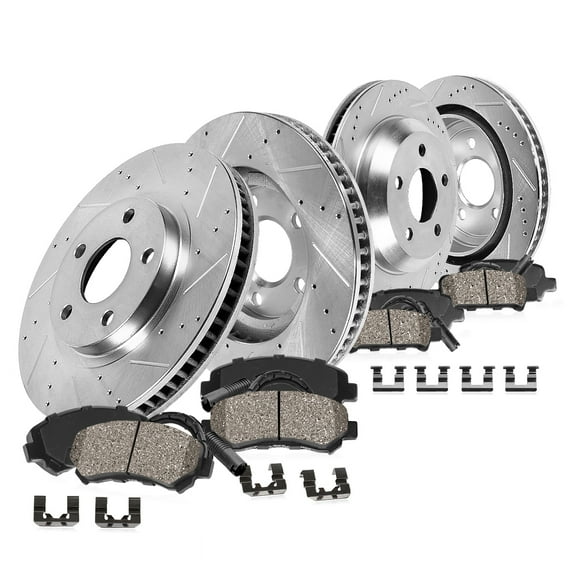 Callahan Brake Parts Brake Kit for BMW 323Ci 2000, BMW 323i 1999-2000 Front and Rear Drilled and Slotted Brake Rotors with Ceramic Brake Pads EBYK034652