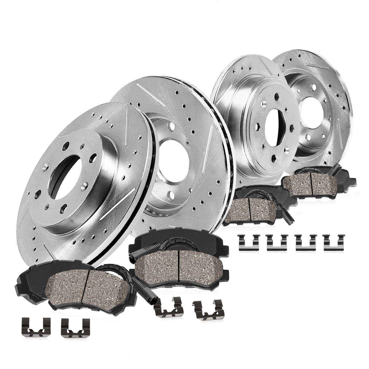 Callahan Brake Parts Brake Kit for Mini Cooper 2007-2010 Front and Rear Drilled and Slotted Brake Rotors with Ceramic Brake Pads EBYK034898