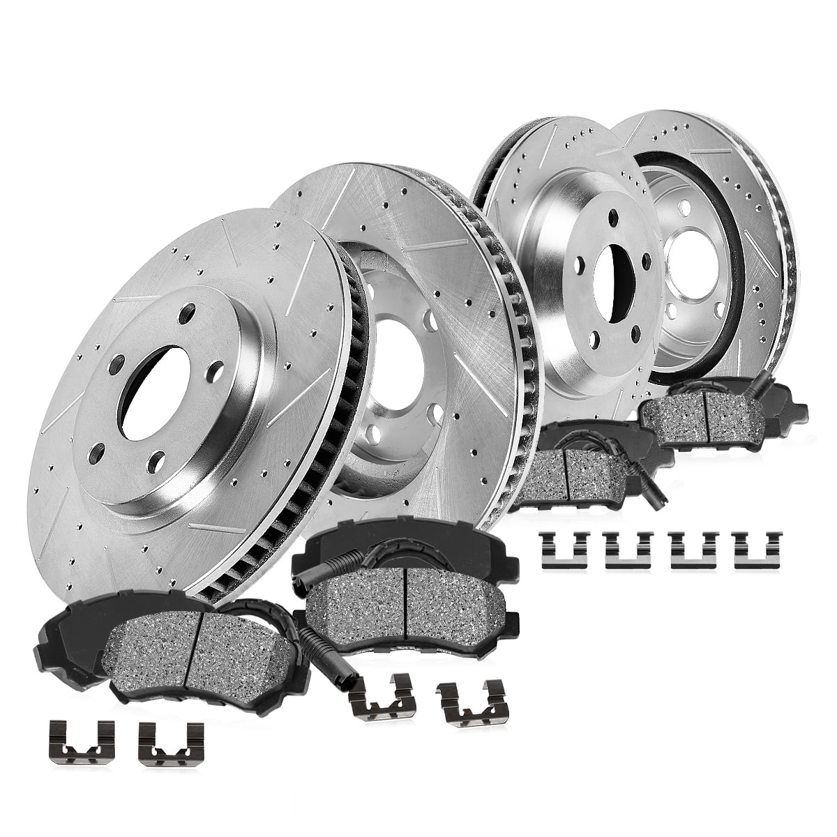 Callahan Brake Parts Brake Kit for Ford Mustang 2005-2010 Front and Rear Drilled and Slotted Brake Rotors with Metallic Brake Pads EBYK038304