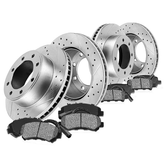 Callahan Brake Parts Brake Kit for Ford F-250 Super Duty 2007-2008, Ford F-350 Super Duty 2007-2010 Front and Rear Drilled and Slotted Brake Rotors with Metallic Brake Pads EBYK038314
