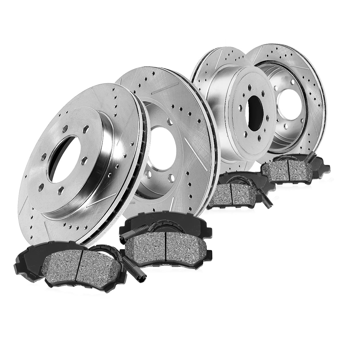 Callahan Brake Parts Brake Kit for CADILLAC CHEVROLET GMC Select Models Front and Rear Drilled and Slotted Brake Rotors with Metallic Brake Pads EBYK038326