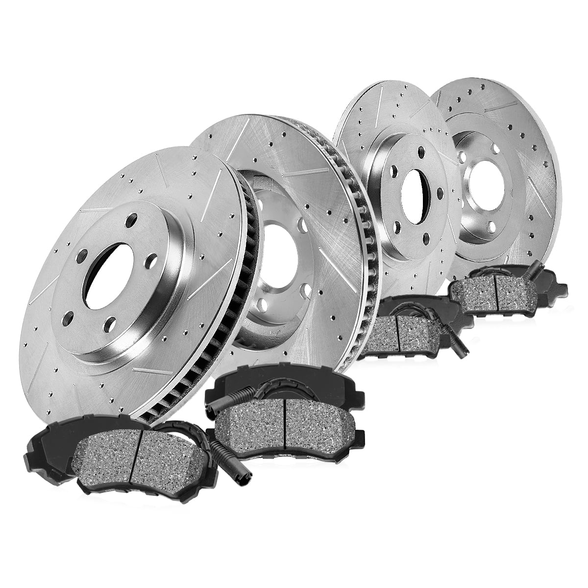 Callahan Brake Parts Brake Kit for Jeep Grand Cherokee 1999-2004 Front and Rear Drilled and Slotted Brake Rotors with Metallic Brake Pads EBYK038332