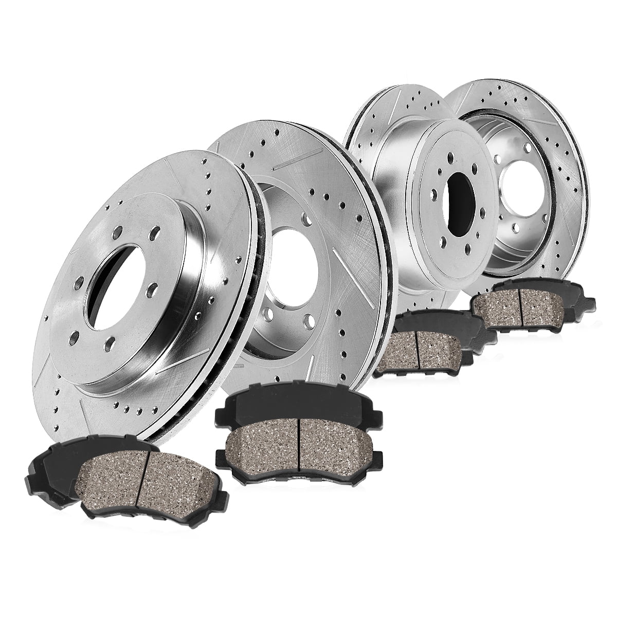 Callahan Brake Parts Brake Kit for Nissan TITAN 2017-2024 Front and Rear Drilled and Slotted Brake Rotors with Ceramic Brake Pads EBYK041802