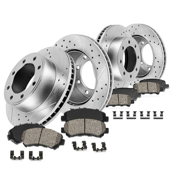 Callahan Brake Parts Brake Kit for Ford F-350 Super Duty 2015-2016 Front and Rear Drilled and Slotted Brake Rotors with Ceramic Brake Pads EBYK042356