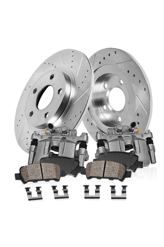 Brake Kit for Subaru Baja 2003-2006, Subaru Legacy 2000-2004, Subaru Outback 2000-2004 Rear Drilled and Slotted Brake Rotors with Ceramic Brake Pads and Brake Calipers EBYK023424